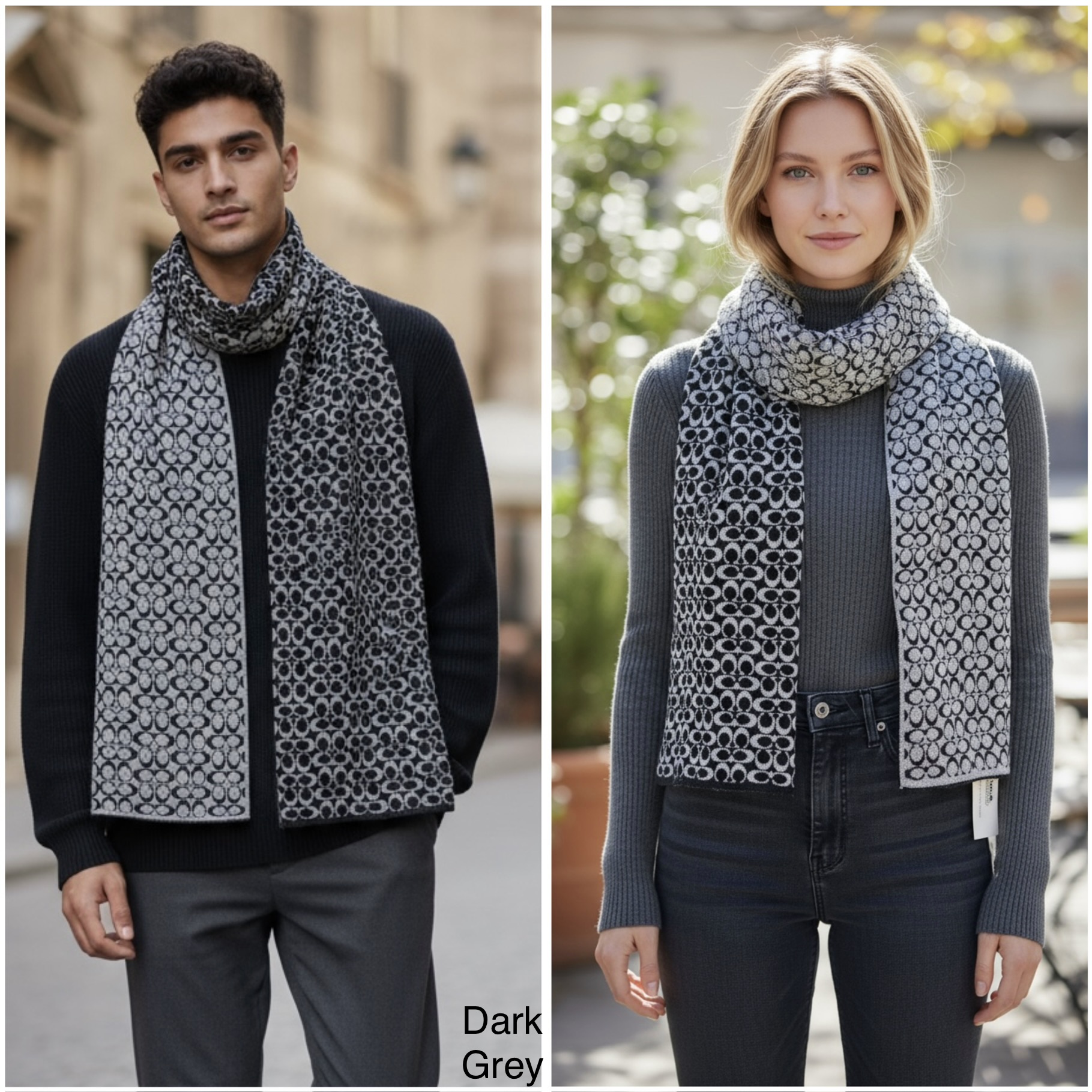 Coach Grey-Black Colour Unisex Muffler